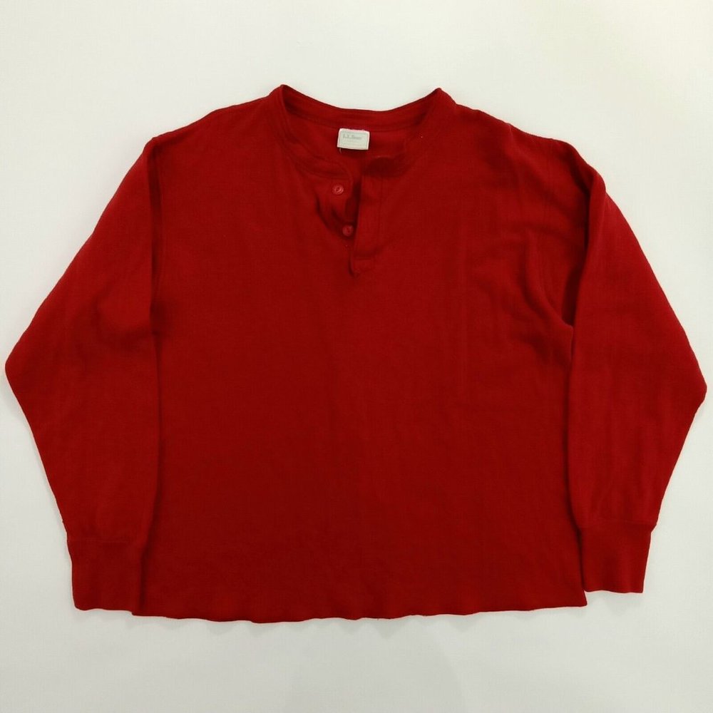 Vintage LL Bean Men's River Driver Henley Shirt Size L Red USA Wool Blend